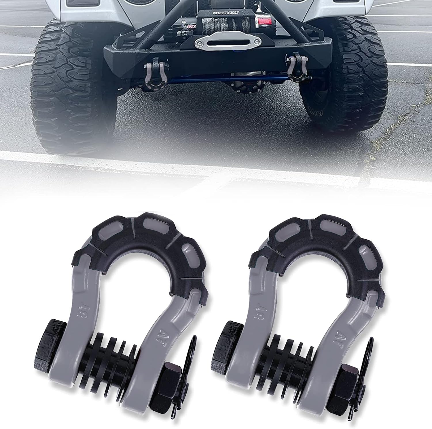 Shackles Upgrade 3/4" D Ring Shackle (2 Pack) 70,000 Lbs Break Strength with 7/8" Pin, Isolator and Washer Kits for Use with Tow Strap, Winch, Off-Road Truck Vehicle Recovery, Grey