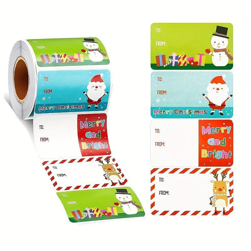 Christmas Gift Label Sticker, 1 Roll Self Adhesive Gift Wrapping Sticker, Gift Decoration Sticker for Christmas Party