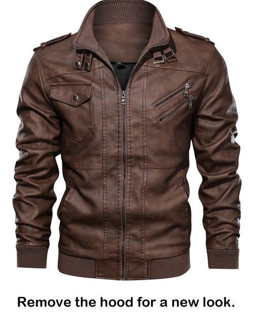 Load image into Gallery viewer, Men&#39;S Pu Faux Leather Jacket with Removable Hood Black 3XL
