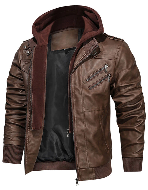 Load image into Gallery viewer, Men&#39;S Pu Faux Leather Jacket with Removable Hood Black 3XL
