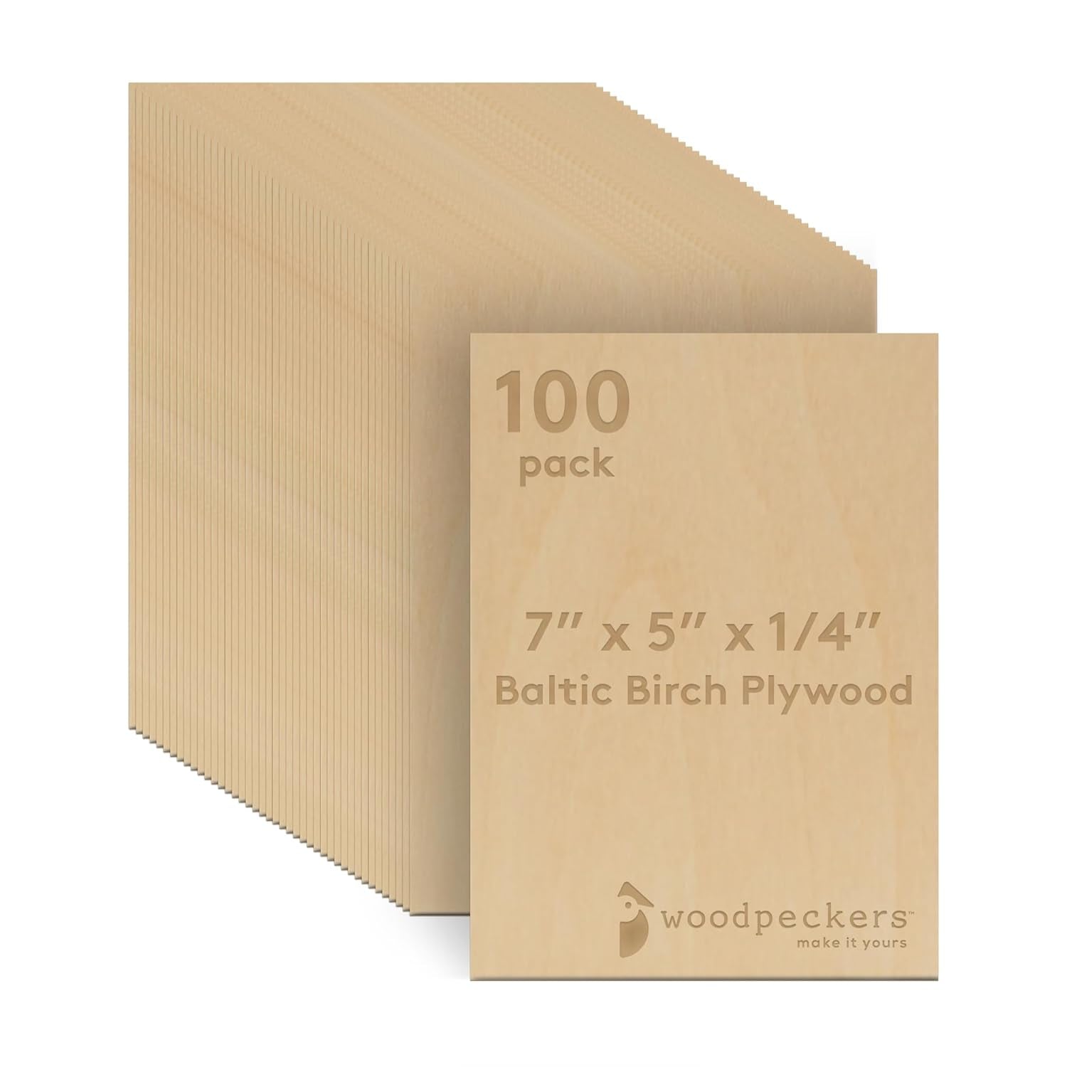 Baltic Birch Plywood, 6 Mm 1/4 X 5 X 7 Inch Craft Wood, Pack of 100 B/BB Grade Baltic Birch Sheets, Perfect for Laser, CNC Cutting and Wood Burning, by