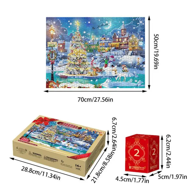 Christmas Puzzle Advent Calendar 24 Days Countdown to Christmas 1008 Pieces Jigsaw Puzzles Blind Gift Box Best Stocking Stuffer