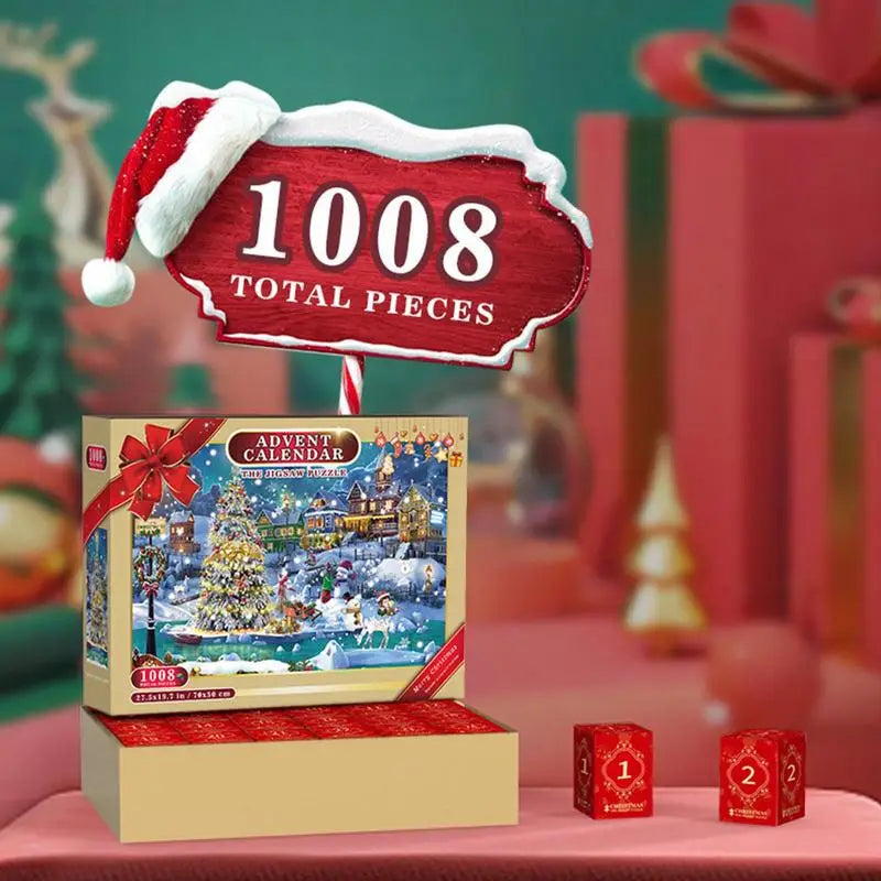 Christmas Puzzle Advent Calendar 24 Days Countdown to Christmas 1008 Pieces Jigsaw Puzzles Blind Gift Box Best Stocking Stuffer