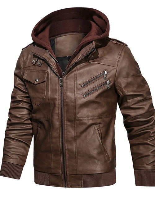 Load image into Gallery viewer, Men&#39;S Pu Faux Leather Jacket with Removable Hood Black 3XL
