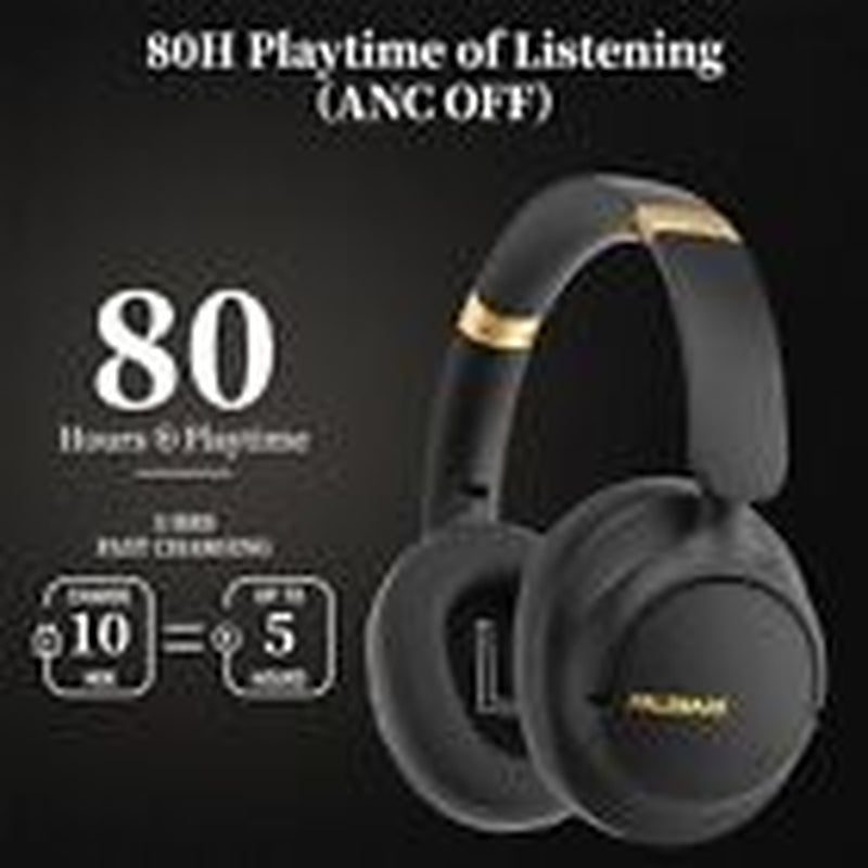 Noise Cancelling Headphones, Bluetooth Headphones over the Ear Headphones Black