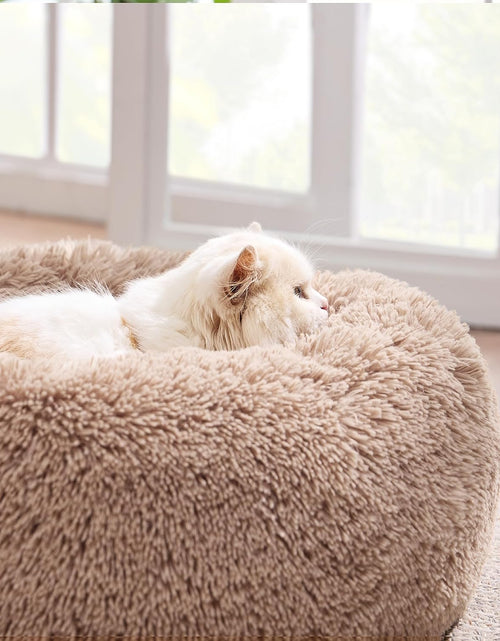 Load image into Gallery viewer, Calming Dog Beds for Small Medium Large Dogs - round Donut Washable Dog Bed, Anti-Slip Faux Fur Fluffy Donut Cuddler Anxiety Cat Bed, Fits up to 15-100 Lbs
