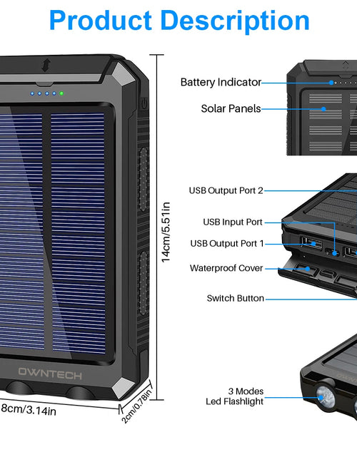 Load image into Gallery viewer, 20000Mah Portable Power Bank Solar Charger for Cell Phone and Android, Solar Phone Chargers with Dual 5V USB Ports and 2 Led Flashlight
