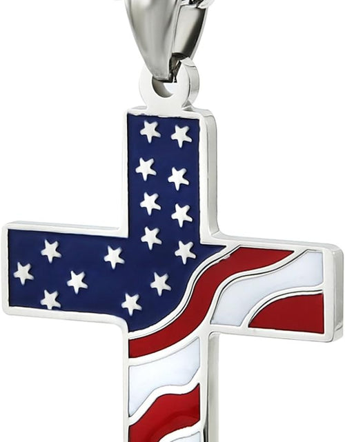 Load image into Gallery viewer, American Flag Patriotic Cross Religious Jewelry Pendant Necklace
